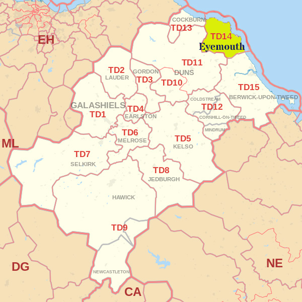 TD14 postcode map, ​​​​​​​​​​​​​​​​​​Wooler​ skip hire